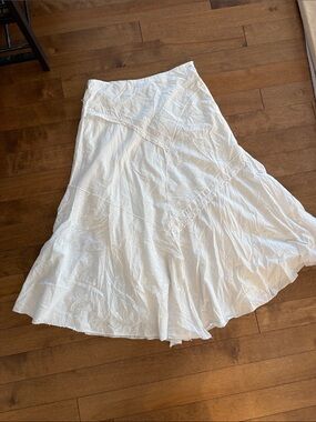 White Cotton Patchwork Eyelet Maxi Skirt - Women's Boho Summer Style